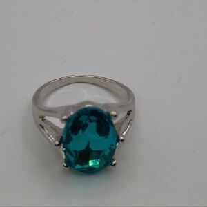 Women's Silver Plated Alloy Turquoise Crystal Fashion Ring U.S. Size 8
